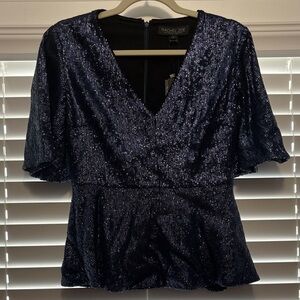 Rachel Zoe Midnight Blue Sequin Blouse NWT